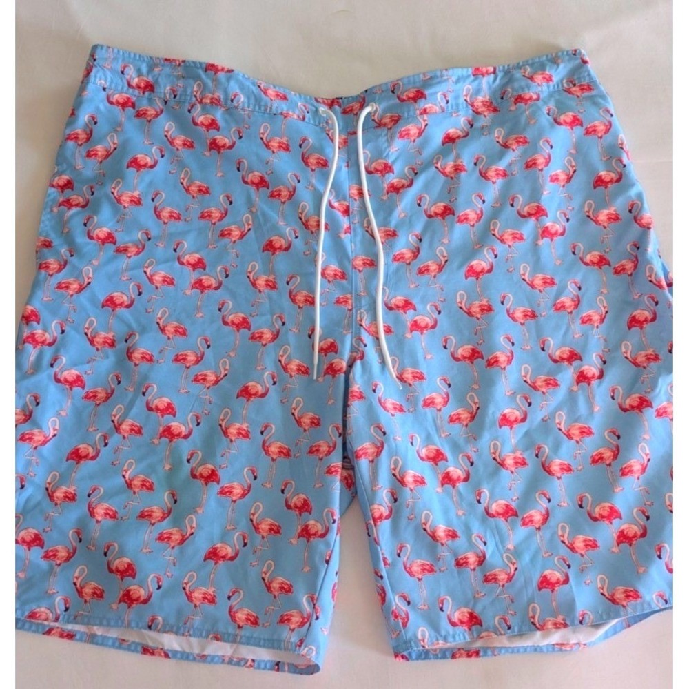 St. John's Bay Swim Trunks Mens 3XLT Blue Flamingo Print Tall Board Shorts